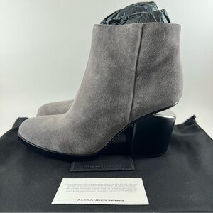 ALEXANDER WANG Gabi Tilt-Heel Grey Suede Zip Up Ankle Boots EU36.5 Mink NIB